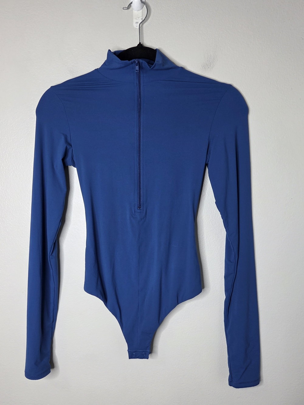 Skims Fits Everybody Blue Long-Sleeve Zip-Front One-Piece Bodysuit